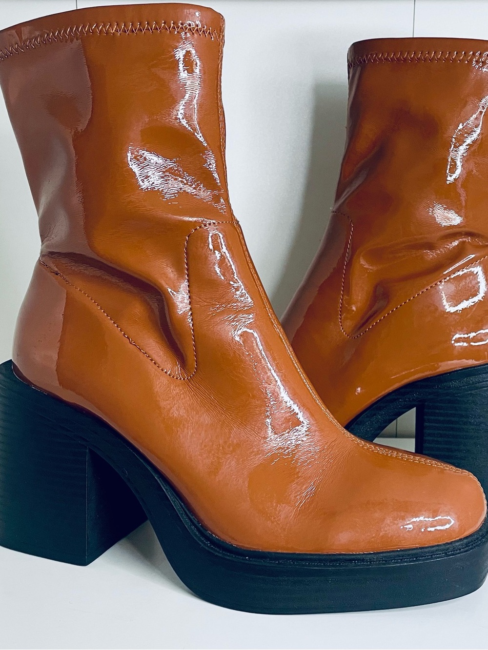 Kenneth Cole Patent Platform Ankle Boots - NWOT